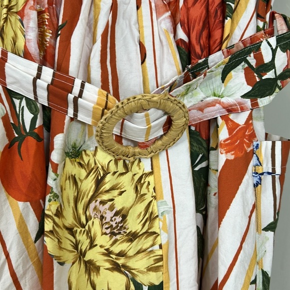 Anthropologie Maeve Strapless Belted A Line Midi Dress Red Floral Pockets XS NEW - Picture 7 of 16